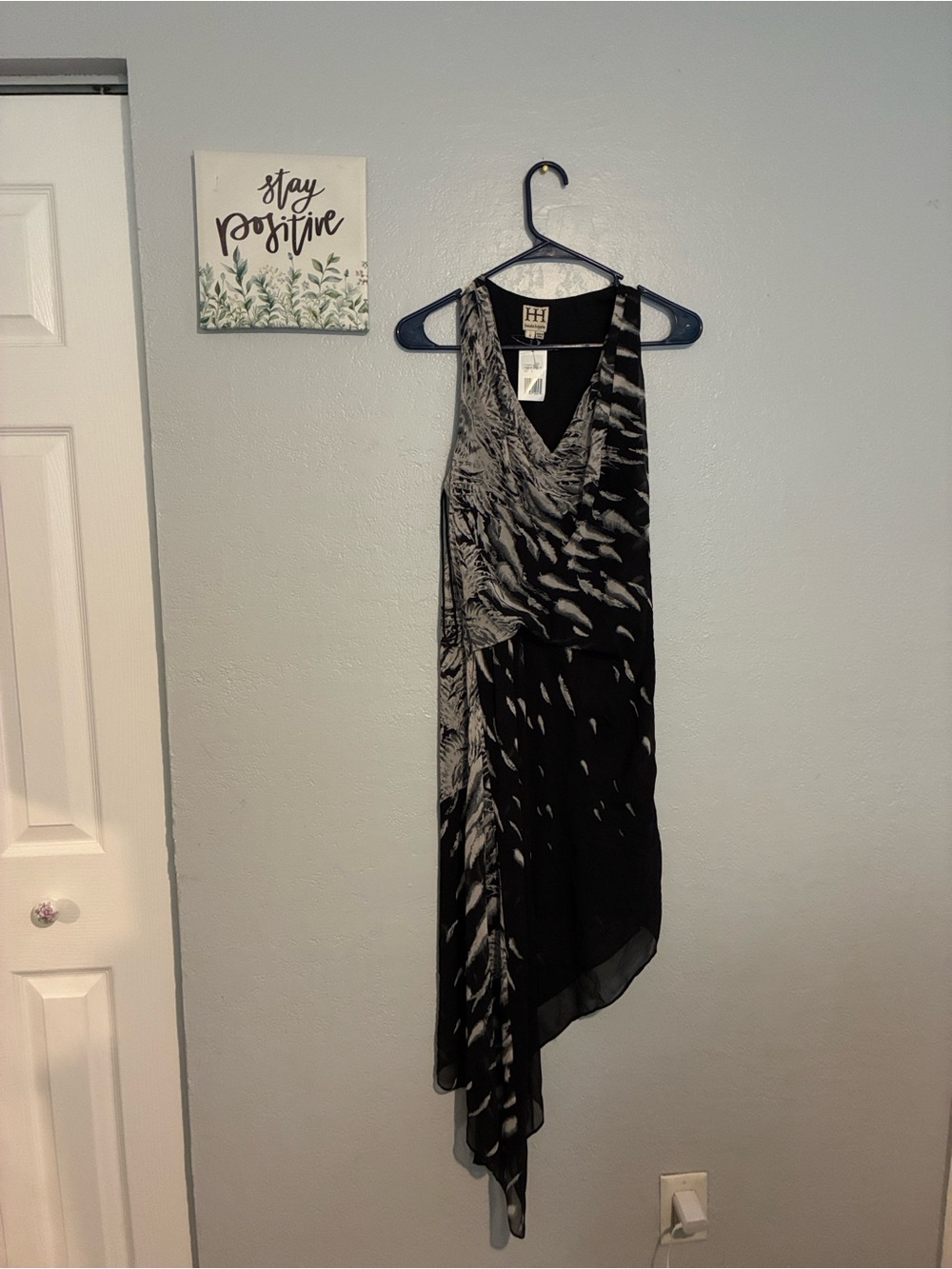Haute Hippie Women's Black Gray Abstract Sleeveless V-Neck Asym Dress Size S